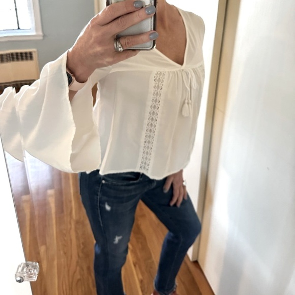 Garage White Boho Peasant Blouse | Lace Detail Bell Sleeves - Picture 4 of 11